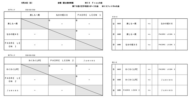 第79回八王子市民スポーツ大会フットサル大会　MIX　Freeクラス　組合せ日程表
